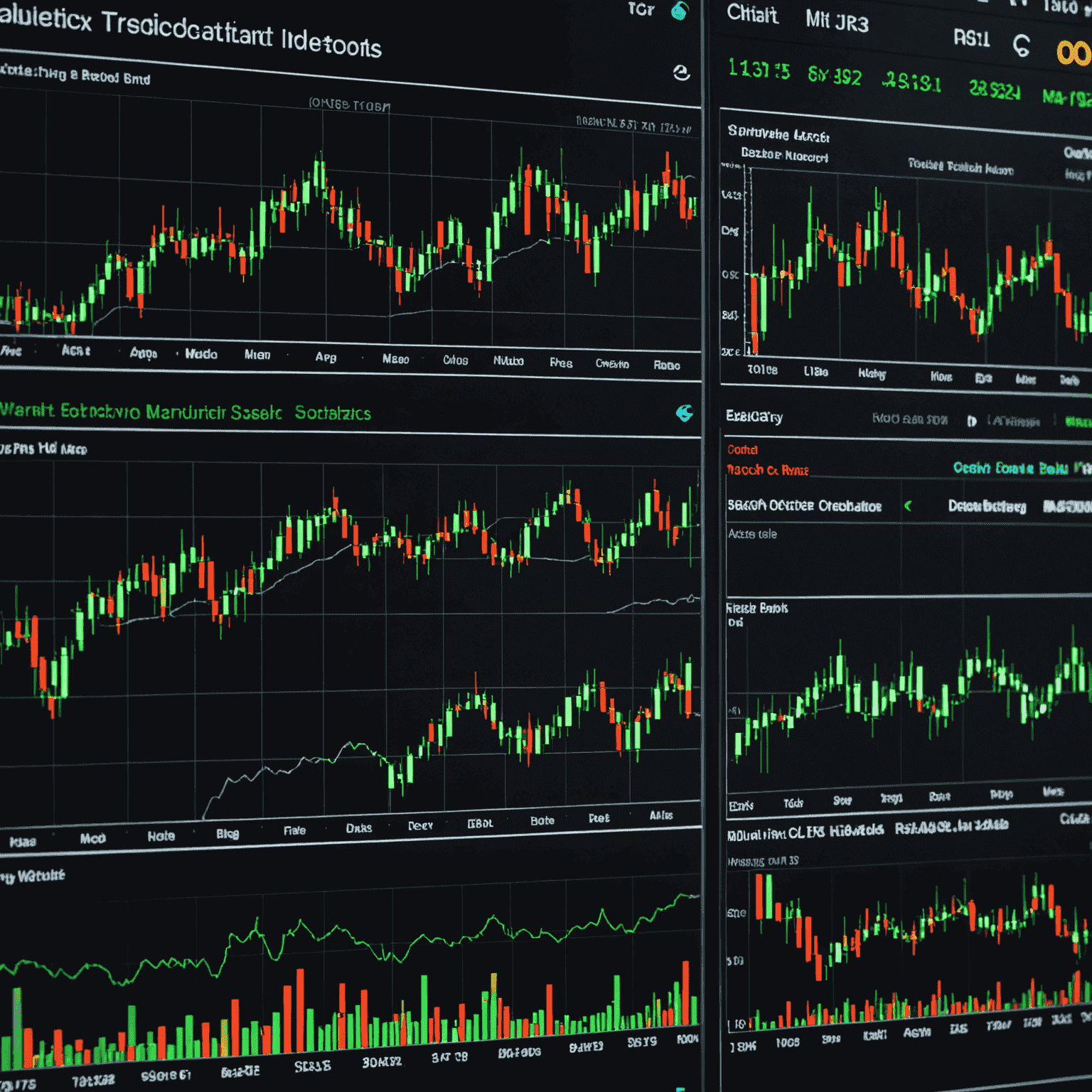 Chart showing various trading indicators including moving averages, RSI, MACD, Bollinger Bands, and Stochastic Oscillator