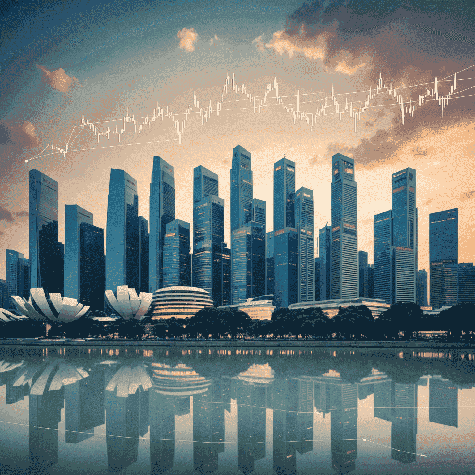 Singapore skyline with stock market graph overlay, representing the interplay between the city's economic landscape and market sentiment