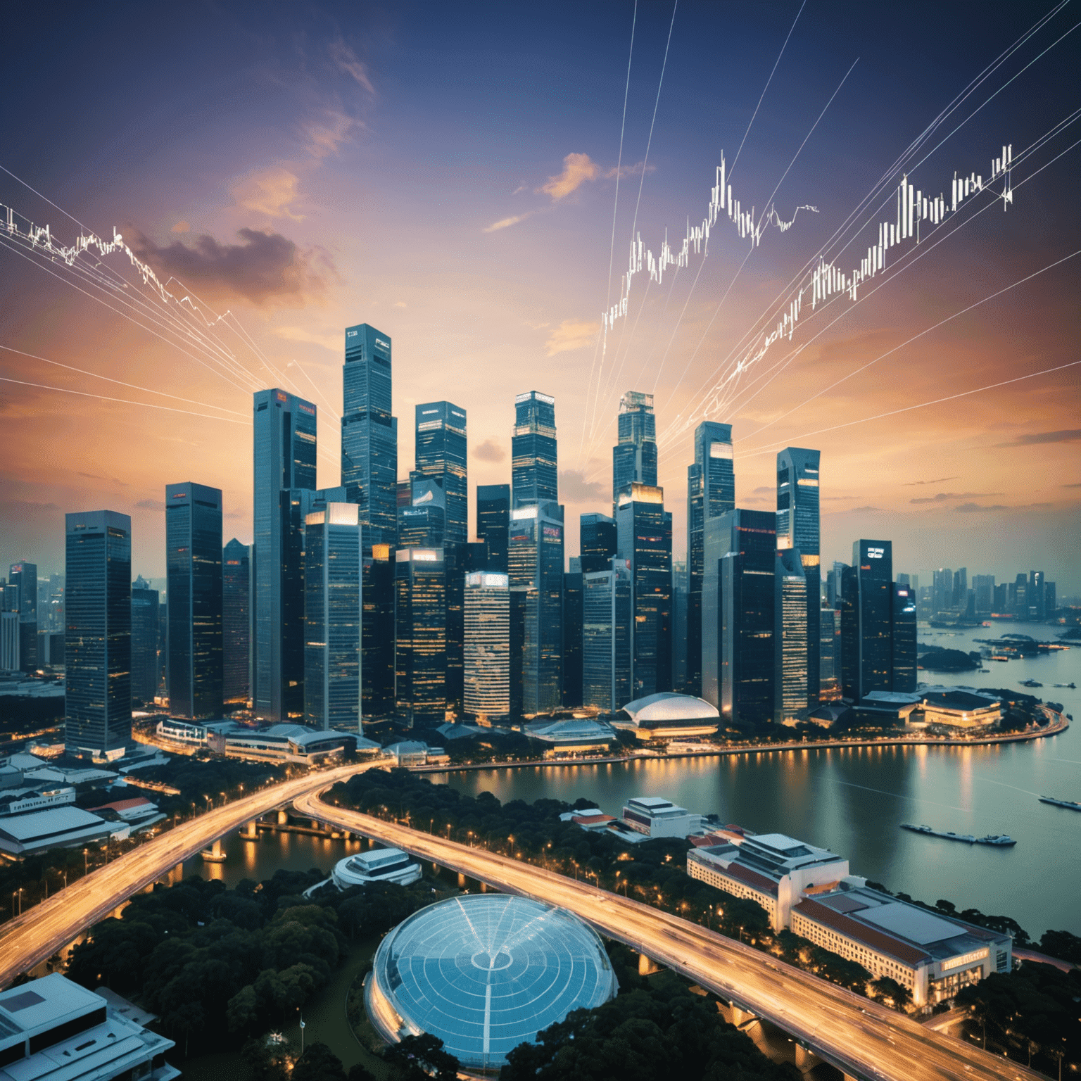 Singapore skyline with stock market graph overlay, representing market sentiment in the city-state