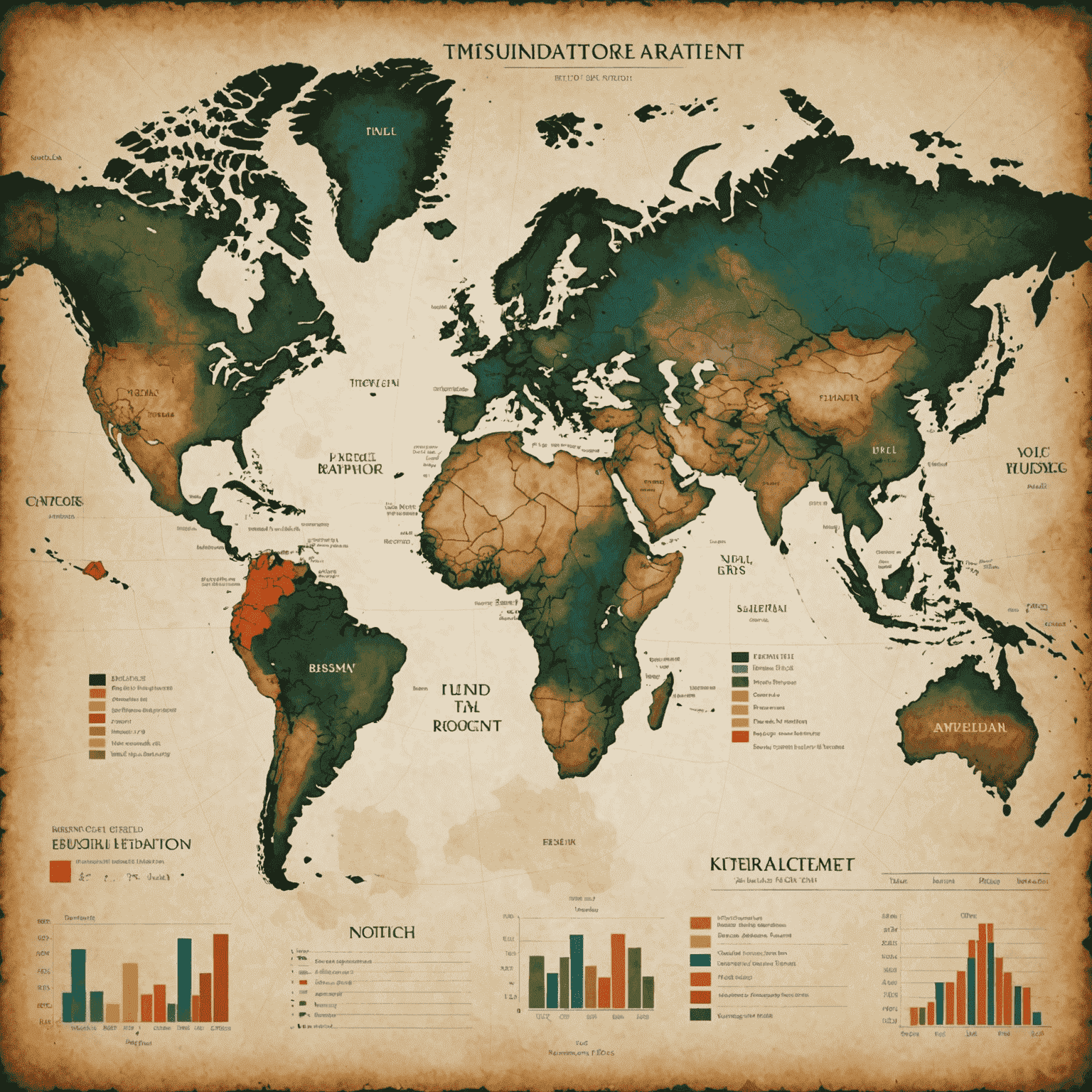 World map with highlighted hotspots of global events and corresponding stock market reactions